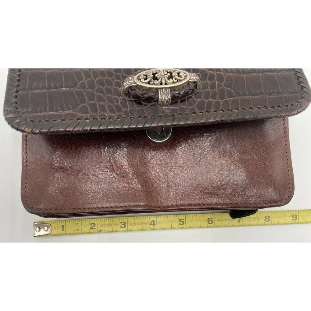 BRIGHTON Vintage Crossbody Purse Wallet Black Brown Leather Strap Travel Clutch